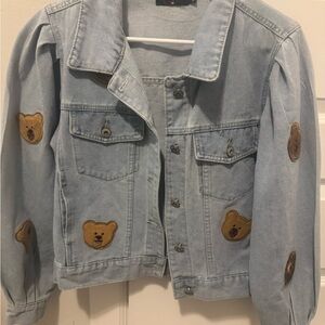 Denim Jacket with Bear Patches